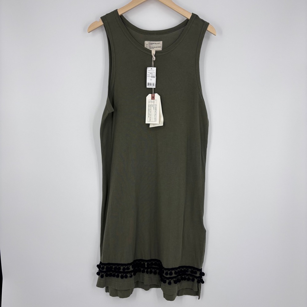 Current Elliott Muscle Tee T Shirt Dress Black Pom Poms Womens 3‎ (L) Army Green